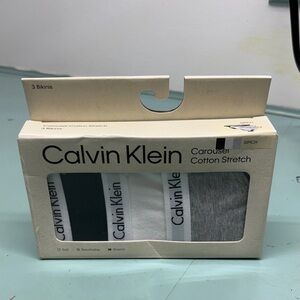 Small Calvin Klein Carousel Cotton Stretch Bikinis - Black, White, Gray